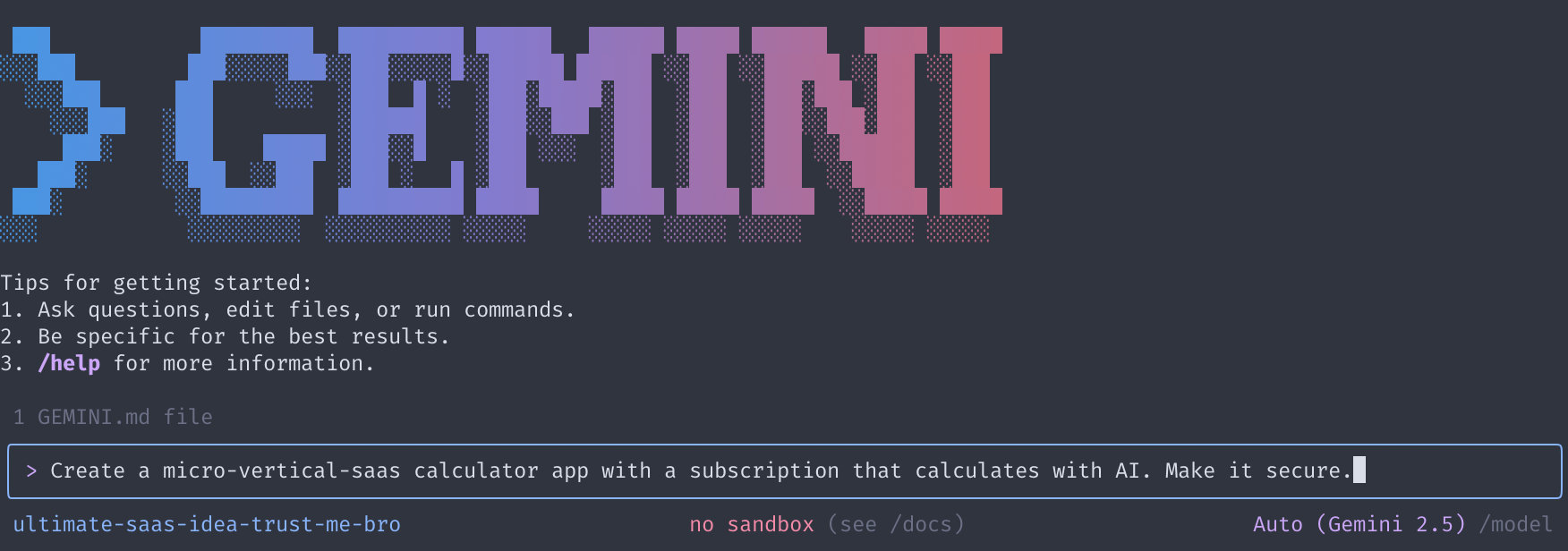 Figure 1: Interacting with Gemini CLI in the terminal to scaffold a project.